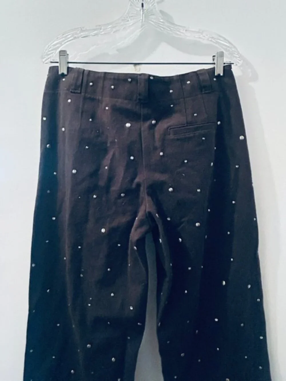 Free People Chocolate Brown Embellished Rhinestone Stud Trousers NEW